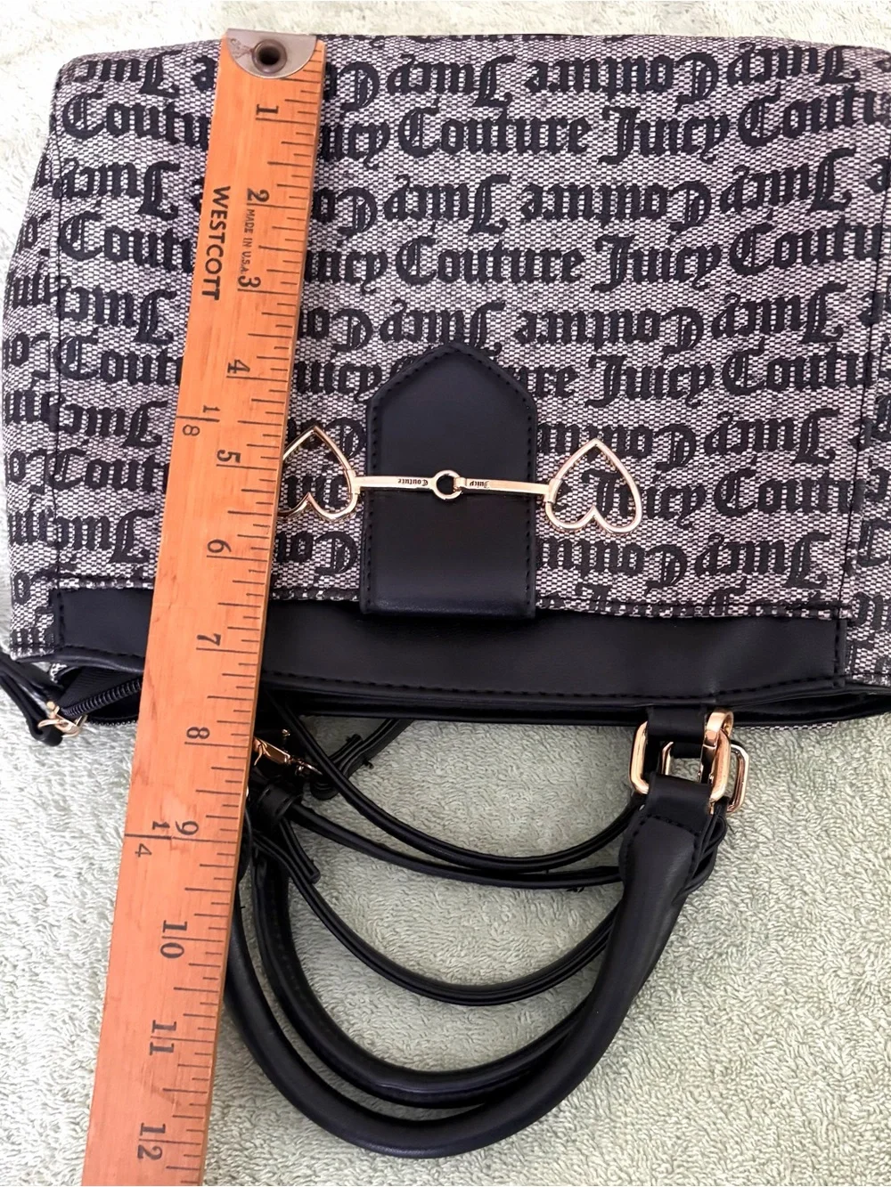 Juicy Couture Black and Beige Logo Shoulder Bag with Gold Heart Detail